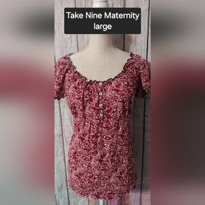 Red and White Smocked Blouse with Puff Sleeves